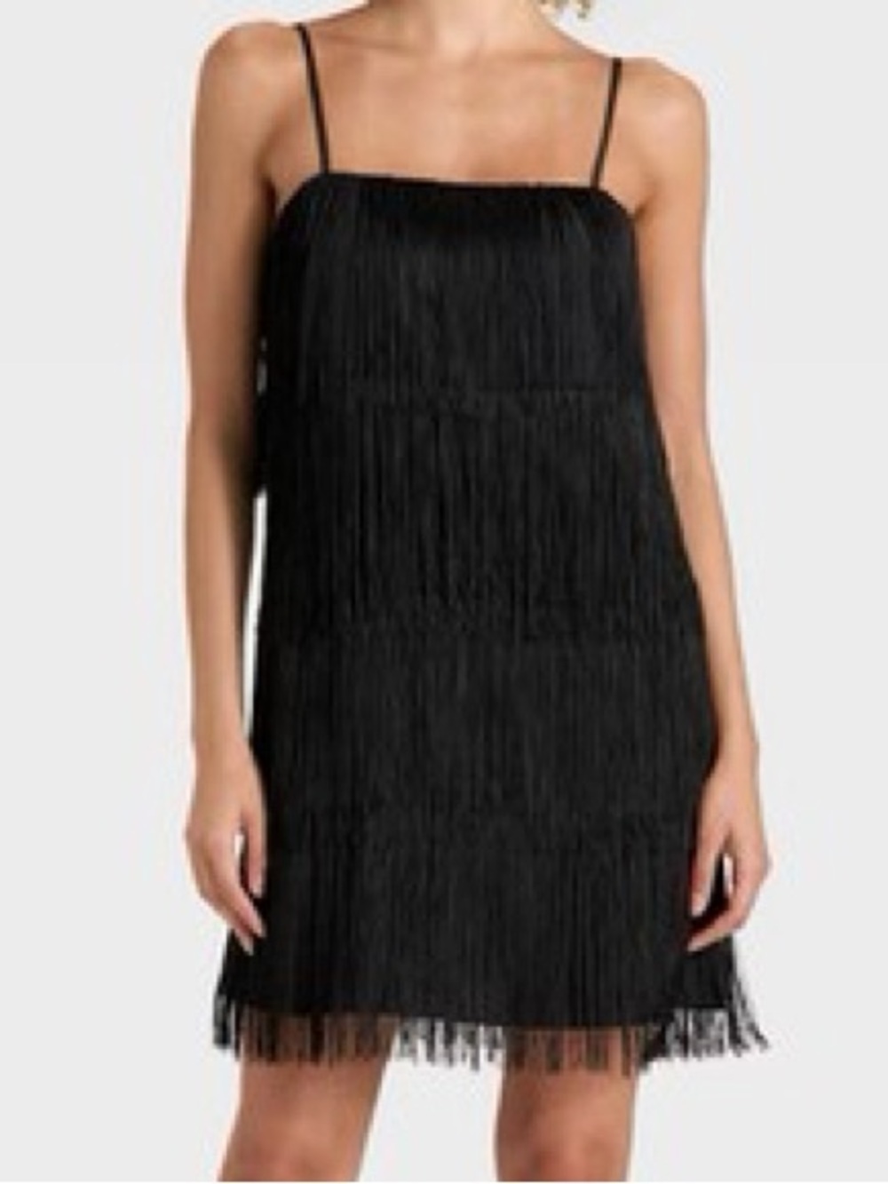 Tuckernuck Black Tiered Fringe Slip Dress with Spaghetti Straps